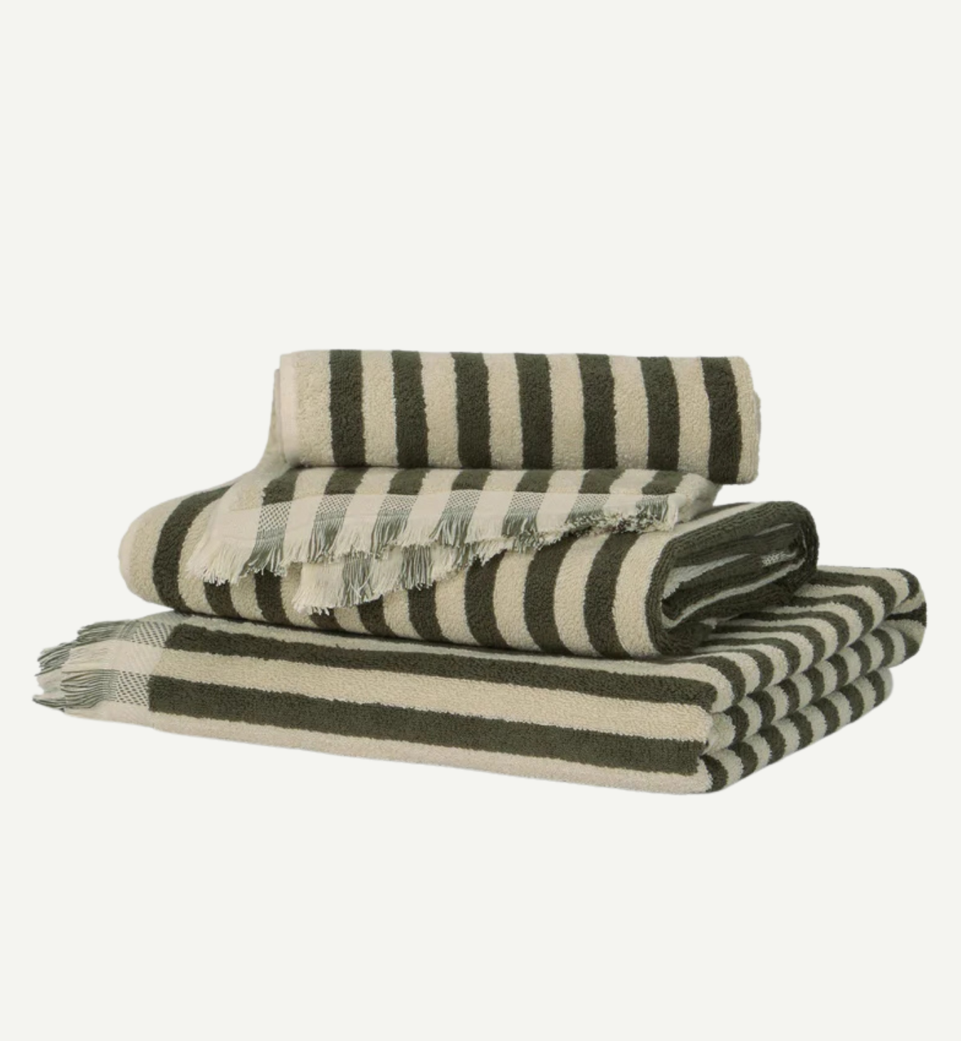 Olive Green Pembroke Stripe Cotton Towels