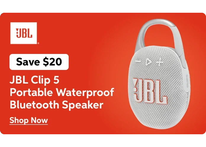 Save $20 on JBL Clip 5 Portable Waterproof Bluetooth Speakers