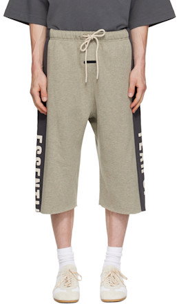 Gray Panelled Raw Cut Off Sweat Shorts