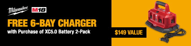 Free Milwaukee M18 6-Bay Charger with Purchase, $149 value