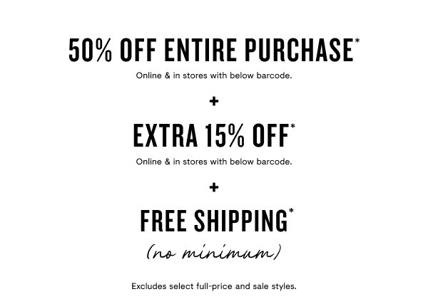 50% off + extra 15% off + free shipping