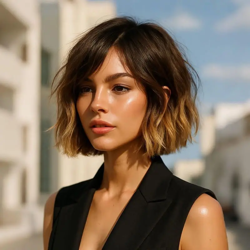 Wear and Go Wigs Ombre Brown to Blonde Short Bob Wig with Bangs Glueless Human Hair Wigs