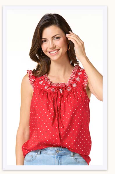 Shop Ruffled Polka Dot Eyelet Tank