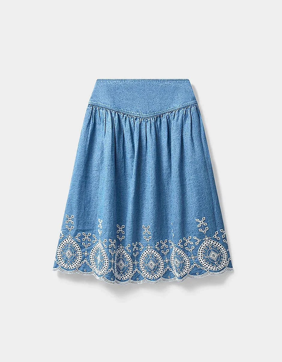 Coralie Denim Broderie Skirt