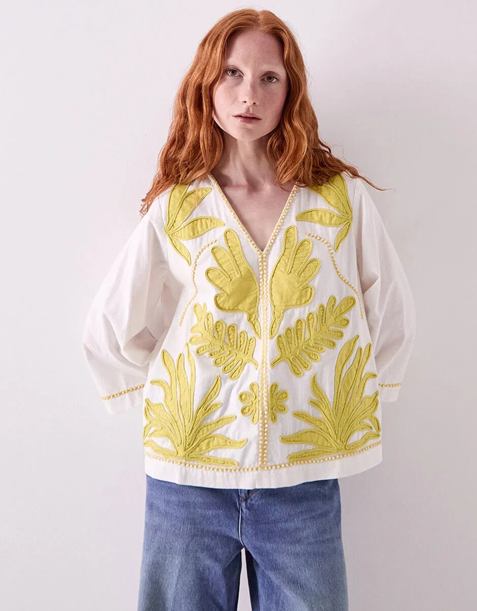 Mella Hand-Appliqué Cotton Top