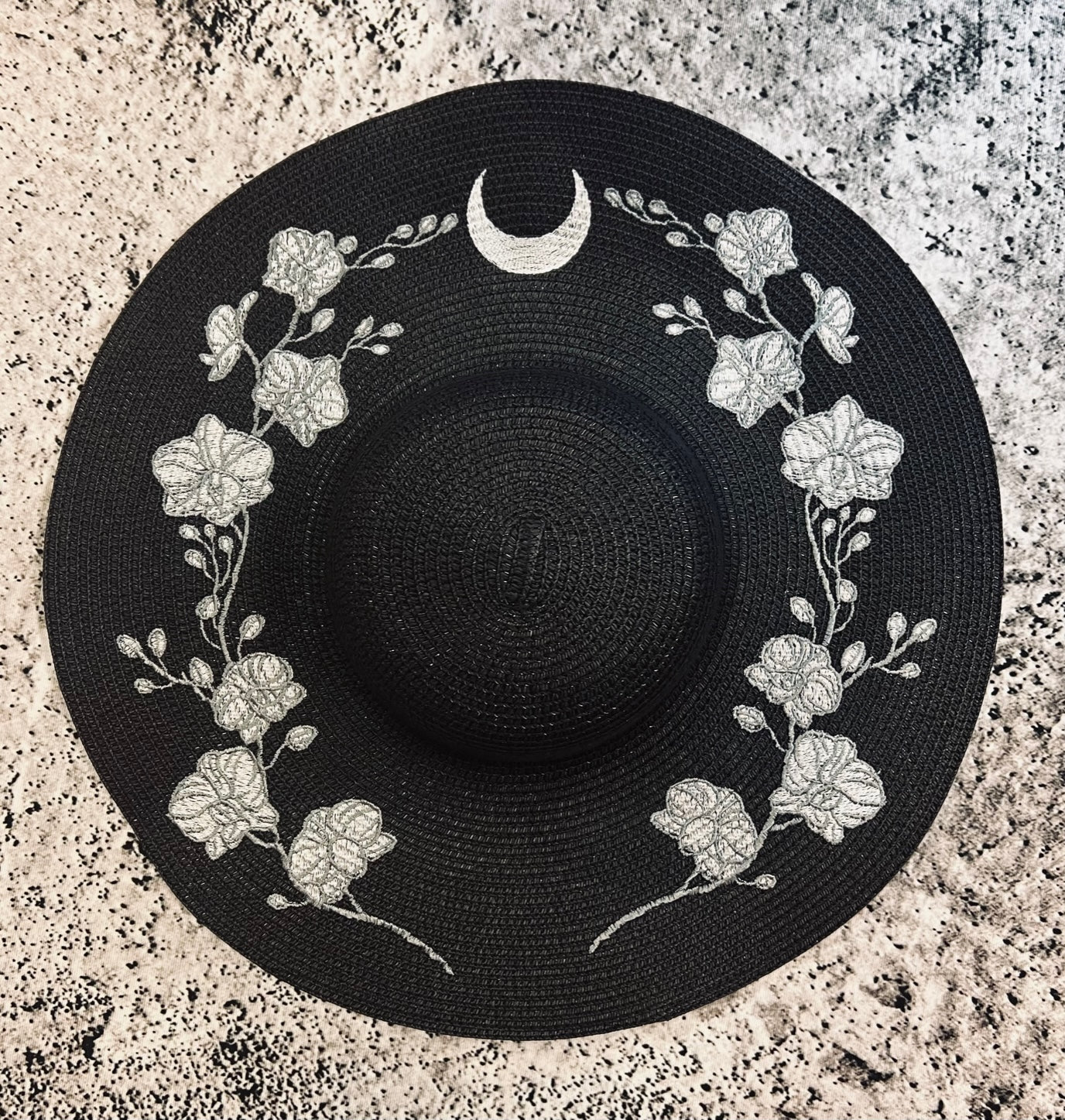 Embroidered Floppy Sun Hat - XL Brim - Orchids