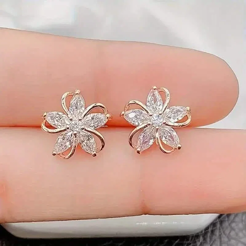 Image of Stylish Zirconia Petal Flower Stud Earrings