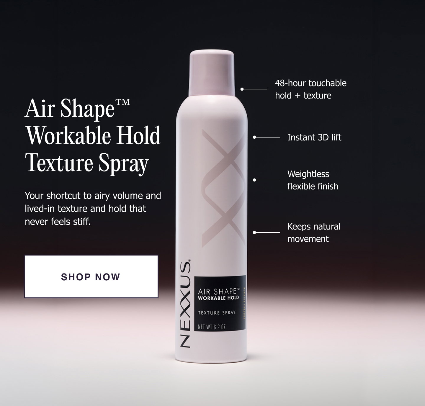 Air Shape™ Workable Hold Texture Spray | Your shortcut to airy volume and lived-in texture and hold that never feels stiff. | Shop Now