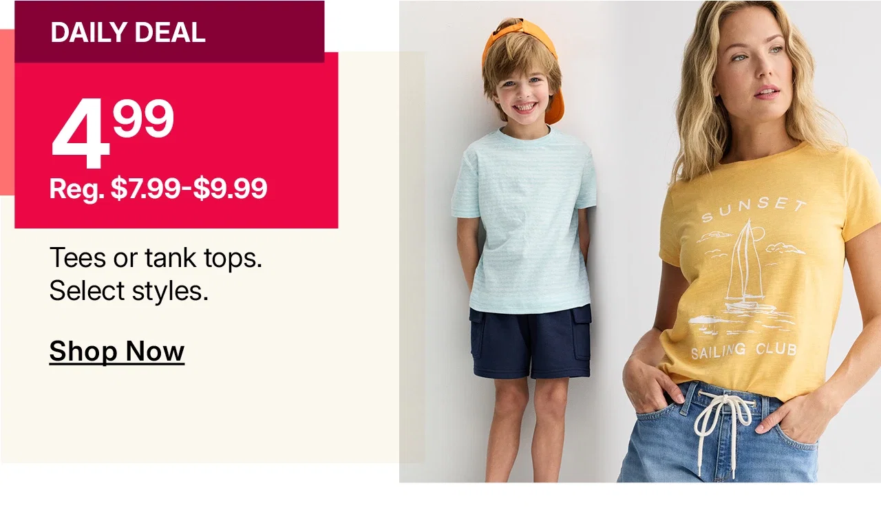 $4.99 tees or tank tops