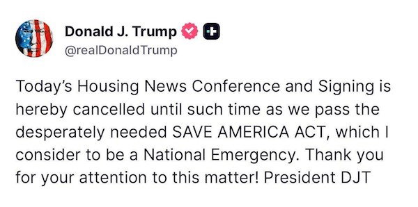 Trumps post cancelling signing the bill.