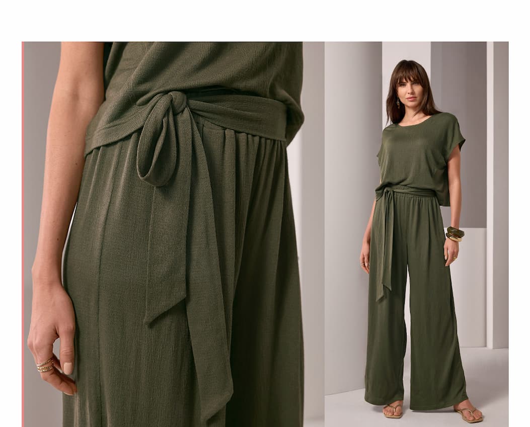 Textured Knit T-Shirt and Pant with Sash Set