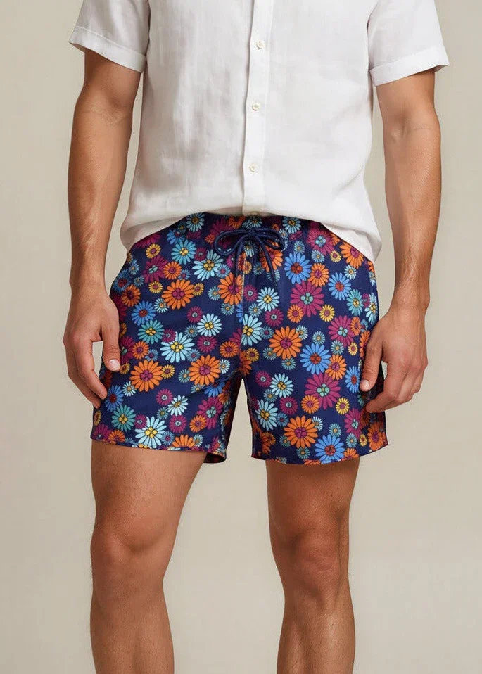 Image of Blue Bloom Floral Print Swim Shorts