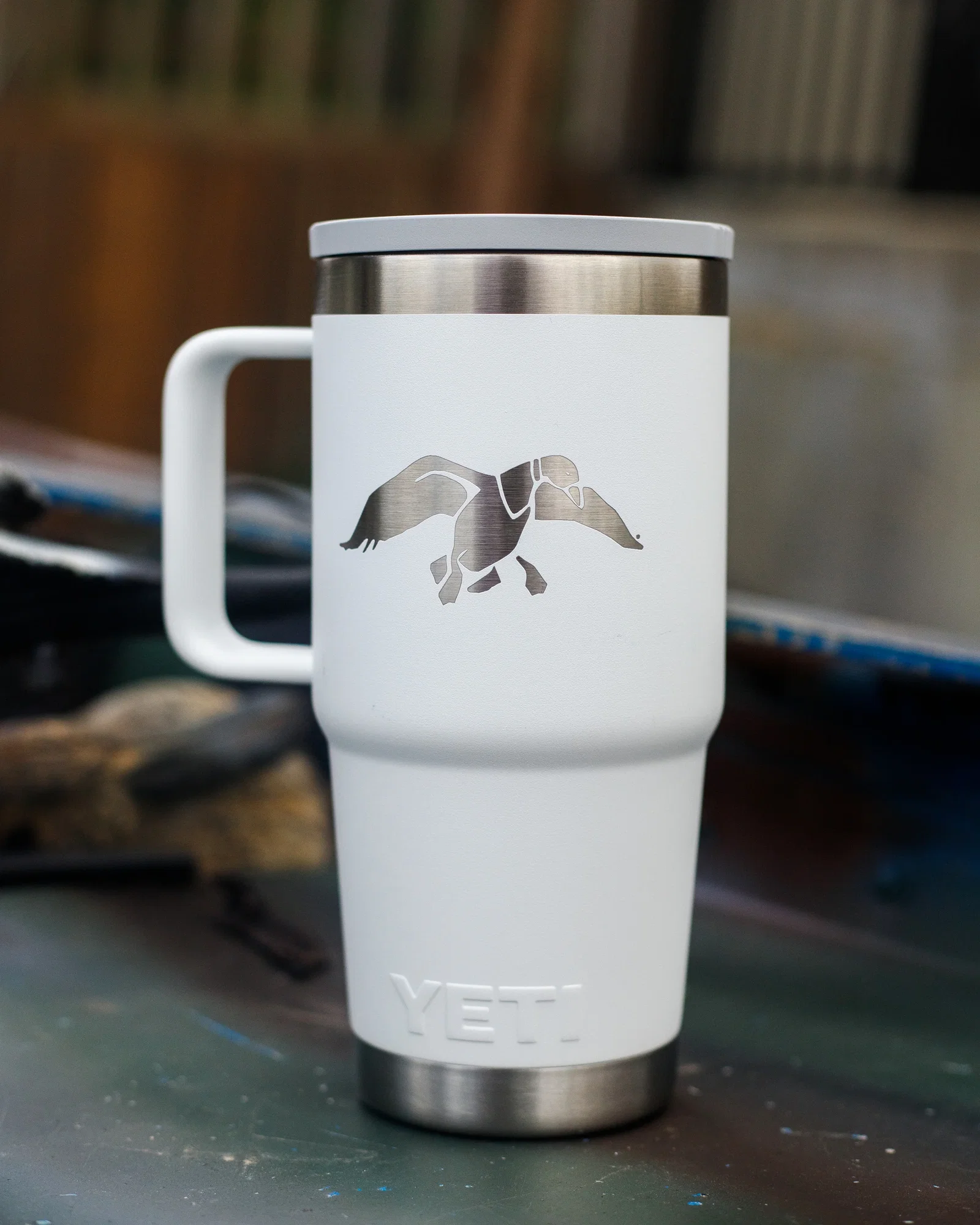 Image of Duck Commander 20oz White Icon Yeti Rambler Straw Mug