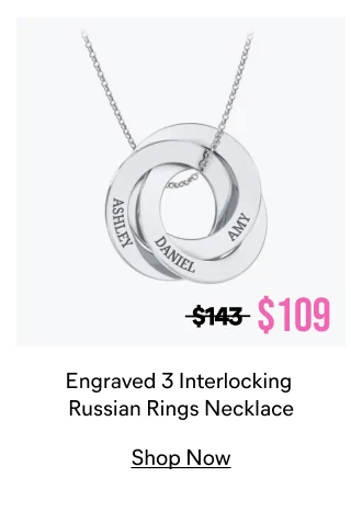 Engraved 3 Interlocking Russian Rings Necklace