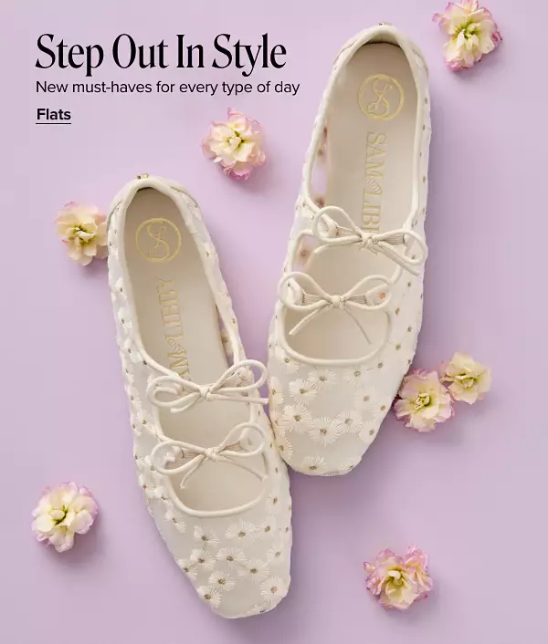 Step out in style. New must haves for every type of day. Shop flats. A pair of womens flat sandals.