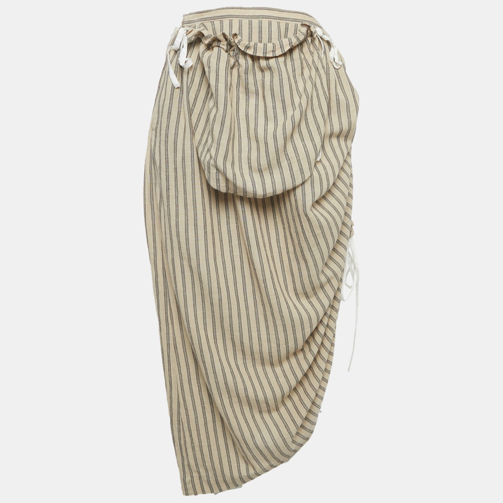 Beige Striped Ruched Detail Sk