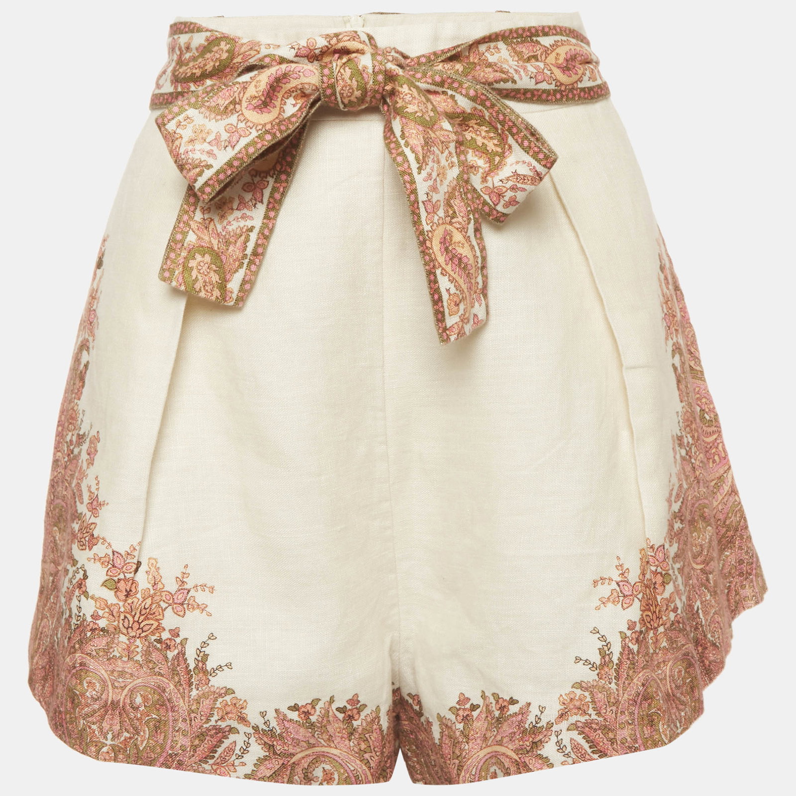 White Paisley Print Linen Brig