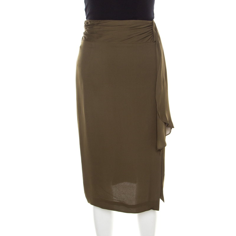 Moss Green Silk Gathered Waist