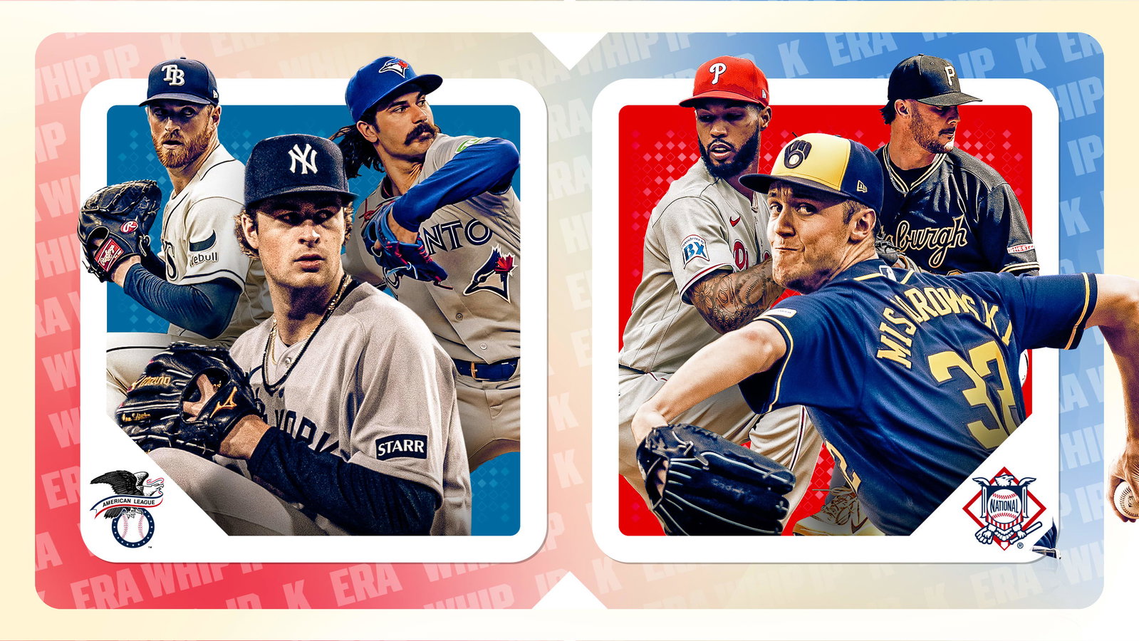 Drew Rasmussen, Cam Schlittler, Dylan Cease, Cristopher Sánchez, Jacob Misiorowski and Paul Skenes