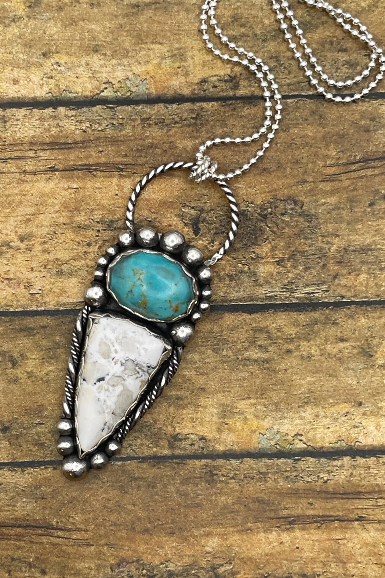 Alexa - White Buffalo and Blue Turquoise Large Pendant Necklace
