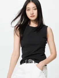 Shirring Boat Neck Sleeveless T-Shirt