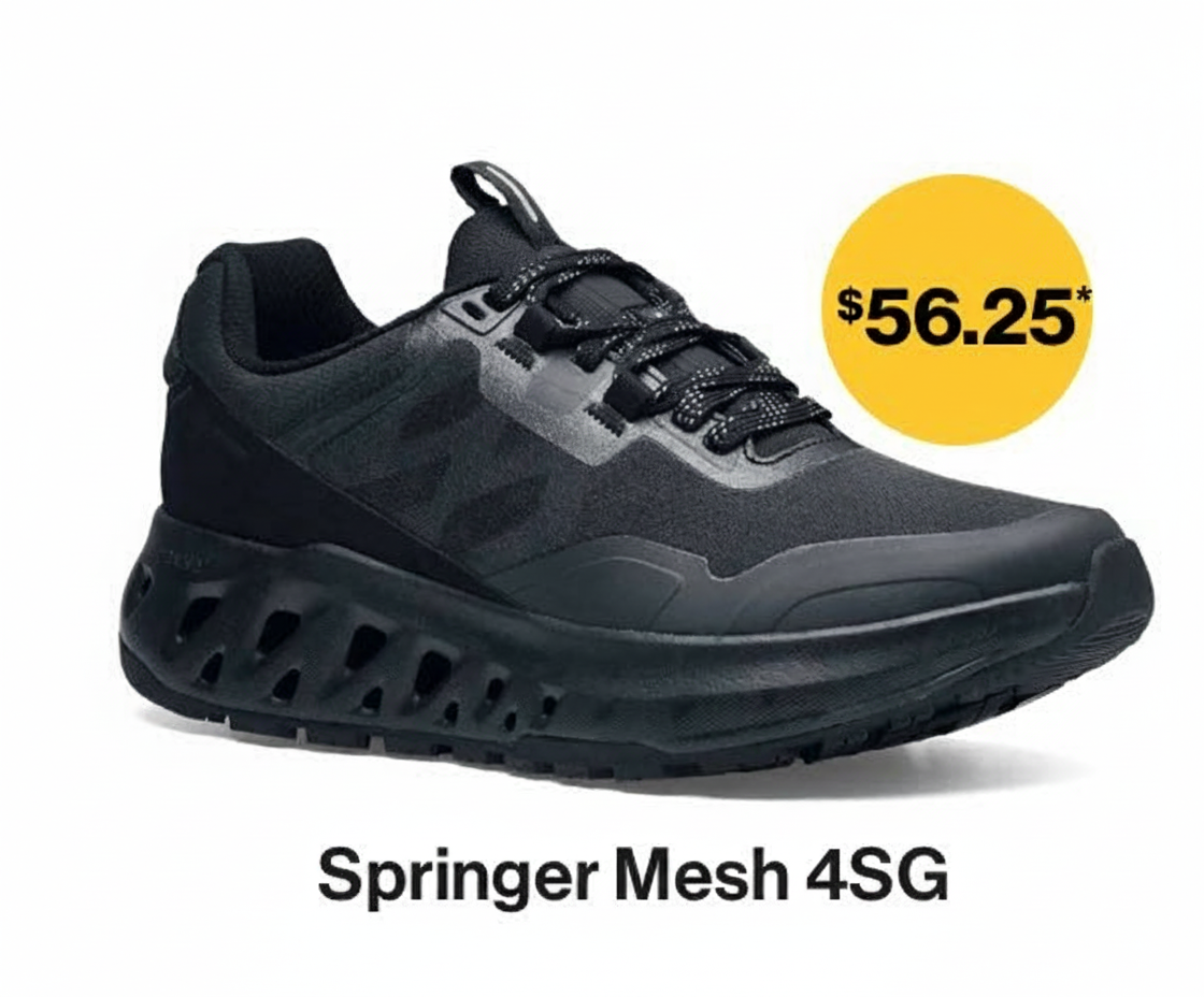 Black Springer Mesh 4SG shoe with a $56.25 price tag.