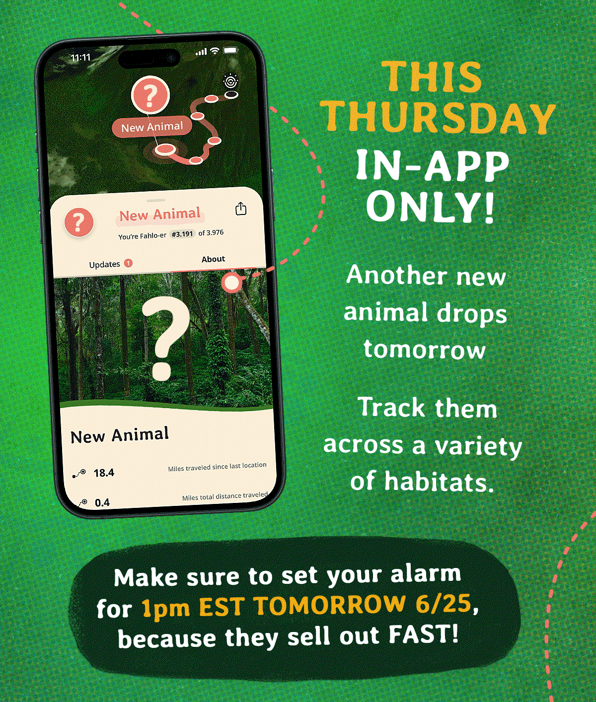 Another new animal drops tomorrow! Track them across a variety of habitats.