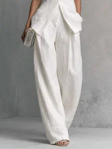 Image of Casual Solid High Waisted H-Line Trousers