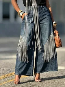 Image of Casual Plain Loose Denim Jeans