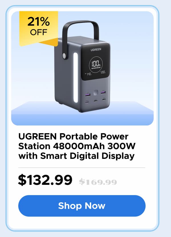 UGREEN Portable Power Station 48000mAh 300W with Smart Digital Display