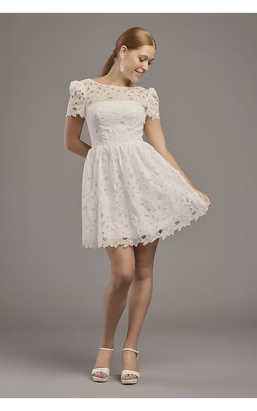 Short Sleeve Lace Mini with Illusion Neckline