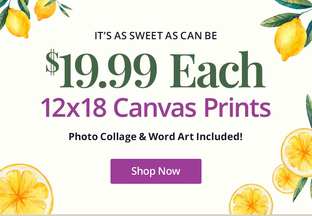 It's as sweet as can be! 12x18 Canvas Prints for $19.99 each! Photo Collage and Word Art included! Shop Now