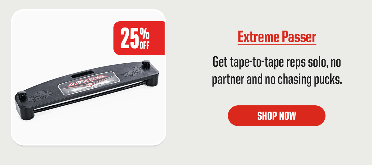 Product Block 3: Extreme Passer. Get tape-to-tape reps solo, no partner and no chasing pucks. CTA: Shop Now