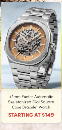 ES-8300-33  Thomas Earnshaw | Men's 42mm Exeter Automatic Skeletonized Dial Square Case Bracelet Watch – Starting at $149