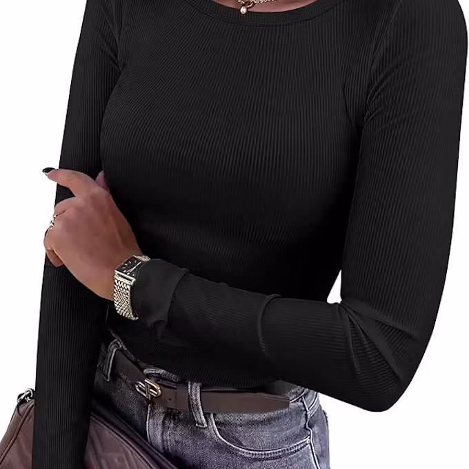Long Sleeve Shirts Rib Knit