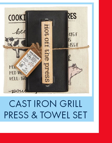 Hot off the Press Cast Iron Grill Press and Towel Set