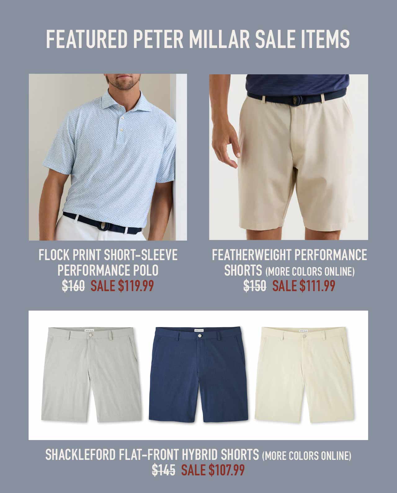 Peter Millar sale styles — limited-time savings, while supplies last