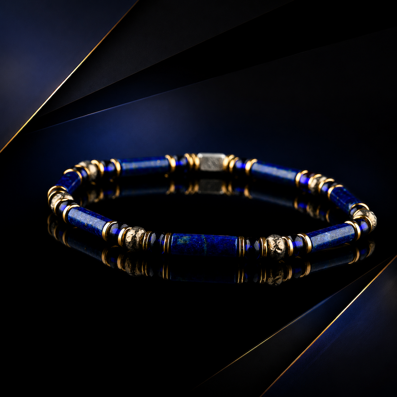 Lapis Lazuli Bracelet, deep blue stone flecked with gold pyrite