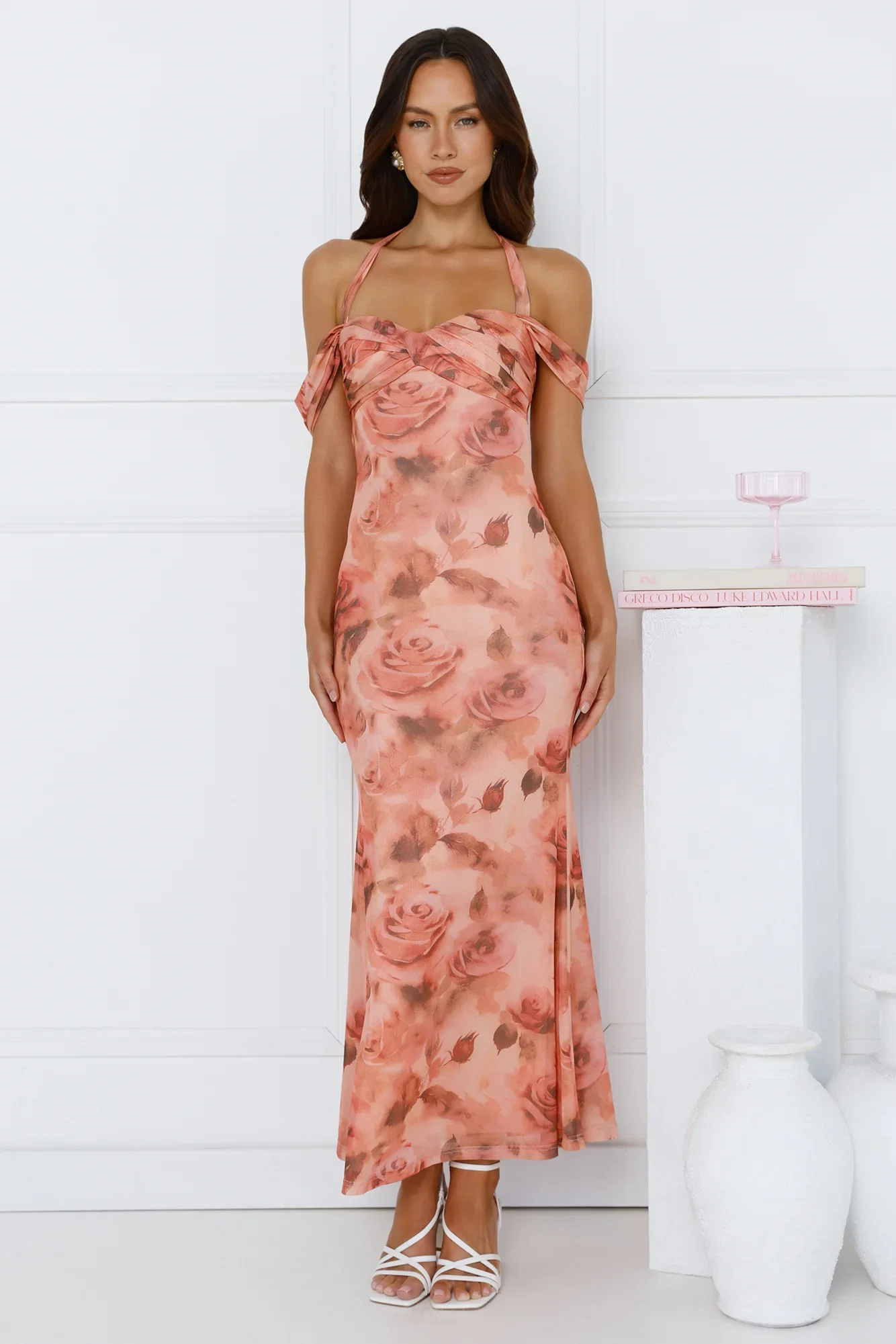 Image of Iconic Girl Halter Mesh Maxi Dress Peach