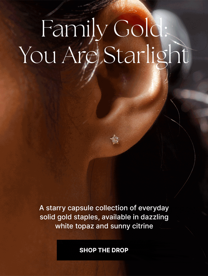 new collection of celestial and star inspired rings from Family Gold featuring every day gold jewelry with natural white topaz and citrine