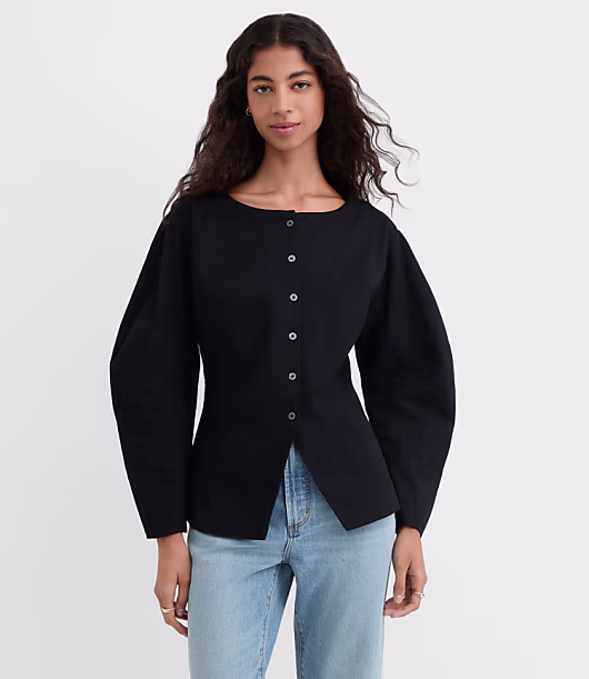 Seamed Barrel Sleeve Button Top