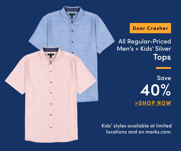 Door Crasher All Regular-Priced Men's + Kids' Silver Tops Save 40%