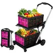 Folding Hand Truck Dolly Utility Luggage Cart Shopping Trolley Collapsible Foldable 2 Baskets for Moving Grocery Office Tennis Ball Camping 4 Wheels