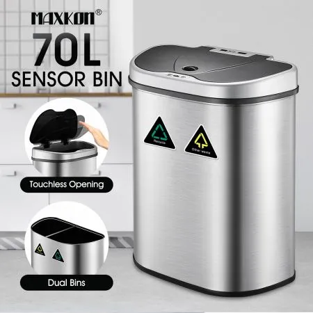 70L Sensor Rubbish Bin Dustbin Recycling Waste Garbage Motion Dual Kitchen Trash Can Auto Household Stepbin