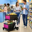 Folding Hand Truck Dolly Utility Luggage Cart Shopping Trolley Collapsible Foldable 2 Baskets for Moving Grocery Office Tennis Ball Camping 4 Wheels