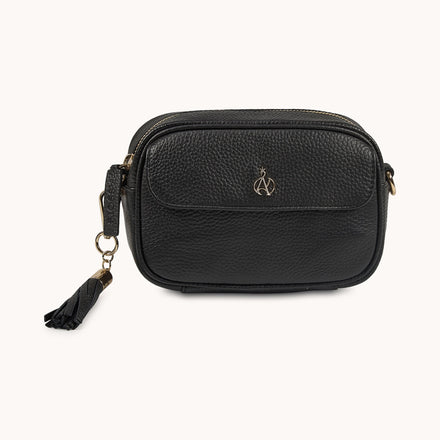'HACKNEY MINI' Black Pebble Grain Real Leather Crossbody Bag
