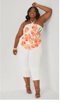 Beaded Floral Print Halter Top