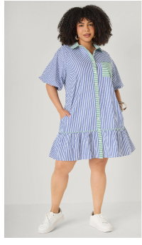 Two Tone Striped Shirtdress