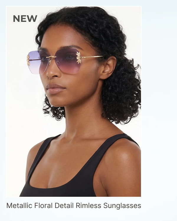 Shop Metallic Floral Detail Rimless Sunglasses