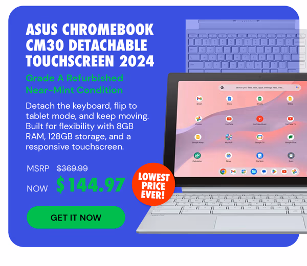 ASUS Chromebook CM30 (2024) Detachable Touchscreen 8GB RAM 128GB eMMC (Refurbished)